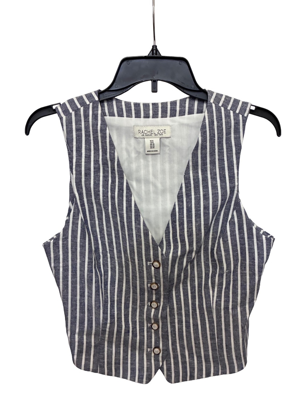 Rachel Zoe Navy & White Vertical Stripe Linen-Blend Vest, Size 6
